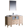 54" Light Oak Vanity, 2 Side Cabinets and Integrat Versa Brushed Nickel Faucet