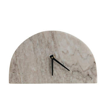Modern Half Moon Marble Mantel Clock, Beige and Black