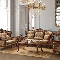 3 Pcs Traditional Solid Wood Chenille Fabric Sofa Set - Living Room Furniture Sets