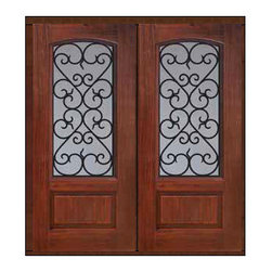 Prehung Double Door 80 Fiberglass Palermo 1 Panel Arch Lite GBG Glass - Front Doors