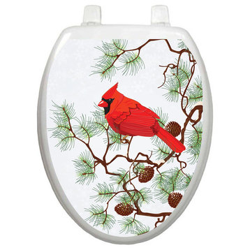 Winter Cardinal Toilet Tattoos seat Cover, Vinyl Lid Decal, Bird Bathroom Décor , Elongated