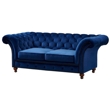 Crafters and Weavers Craftsman Mission Fabric Sloped Arm Loveseat in Blue