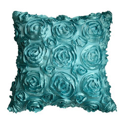 KH Window Fashions, Inc. - Textured Rose Pillow, Aqua, 18"x18", Without Insert - Decorative Pillows