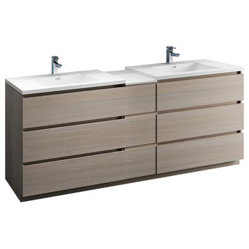 Fresca Lazzaro 84" Modern Wood Bathroom Cabinet with Integrated Sinks in Gray
