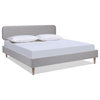 Diego Low Upholstered Platform Bed, Light Gray Polyester, King