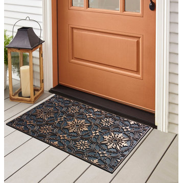 Outdoor Mat, Natural Rubber, 18"x30" Heavy Duty Doormat, Bronze Floral