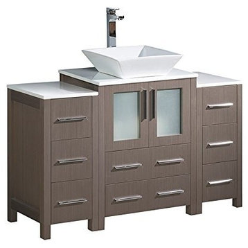 Torino 48" Gray Oak Modern Bathroom Cabinets With Top and Vessel Sink