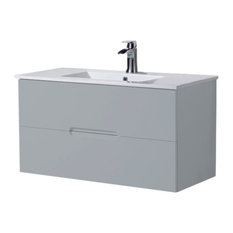 Low Profile Bathroom Vanities Houzz Inolav Wall Mount Bathroom Vanity Elton 40 With Porcelain Sink Top Metal Gray