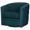 Chios Button Tufted Swivel Chair, Peacock Blue Velvet
