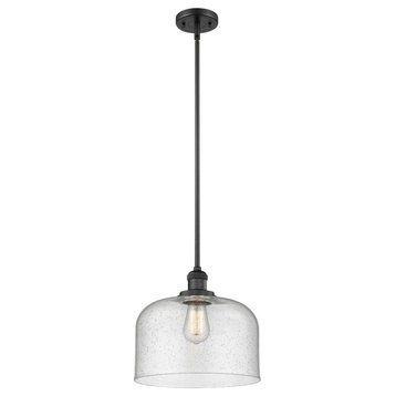 X-Large Bell 1-Light LED Pendant, Matte Black, Glass: Seedy
