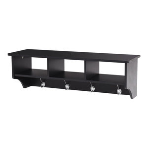 Wall Mount Cubby Organizer Hooks Entryway Storage Shelf Brown