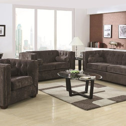 Coaster 3 Pieces Alexis Charcoal Transitional Chesterfield Sofa Set - Living Room Furniture Sets