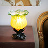 6" Handpainted Frosted Glass Tulip Lily Uplight Accent Lamp, Green/Yellow