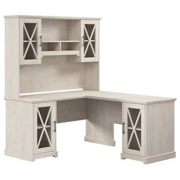 Bowery Hill Engineered Wood L-Shaped Desk with Hutch in Linen White Oak