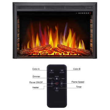 36" Electric Fireplace Insert, Freestanding and Recessed Electric Stove Heater