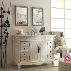 48 inch Antique White Bathroom Vanity White Marble Top - Bathroom Vanities And Sink Consoles