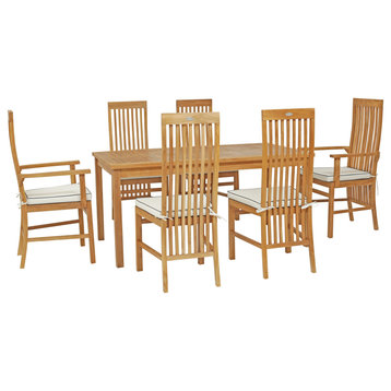 7 Piece Teak Wood 63" Patio Bistro Dining Set, 2 Arm Chairs, 4 Side Chairs
