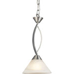 Elk Home - Elysburg 1-Light Pendant, Satin Nickel And Marblized White Glass - The Geometric Lines Of This Collection Offer Harmonious Symmetry With A Sophisticated Contemporary Appeal. A Perfect Complement For Kitchens, Billiard Parlors, Or Any Area That Requires Direct Lighting. Featured In Satin Nickel With White Marbleized Glass Or Aged Bronze Finish With Tea Stained Brown Swirl Glass.