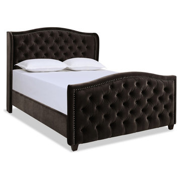 Marcella Upholstered Shelter Headboard Bed Queen Deep Brown