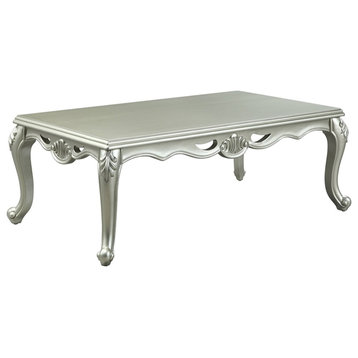 ACME Qunsia Wooden Rectangle Coffee Table with Cabriole Legs in Champagne