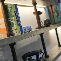 McLeod Reused Scaffolding & Pipe Industrial Desk & LED Lit Shelves with Storage - Desks & Writing Bureaus