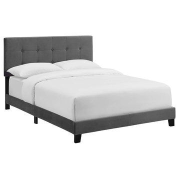Amira Full Upholstered Velvet Bed, Gray