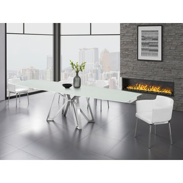 Dcota Manual Dining Table with Brushed Stainless Steel Base and White Top