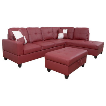 Lifestyle Furniture Scott Right-Facing Sectional & Ottoman in Wine Red