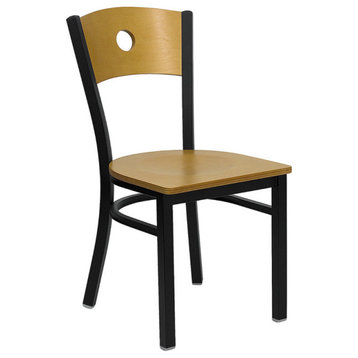 Black Circle Back Metal Dining Chair, Natural Wood Back/Natural Wood Seat/Black