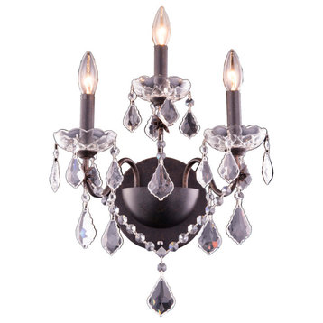 St. Francis 3-Light Wall Sconce, Dark Bronze With Clear Royal Cut Crystal