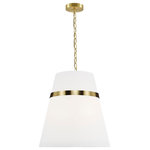 Dainolite - 18" Contemporary Modern Pendant Light With Tapered Drum Shade, Aged Brass - 18" Aged Brass Symphony Pendant with White Shade. This 3 light LED compatible is recommended for the ceiling in a Kitchen. It requires 3 incandescent bulbs, is covered by a 1 Year Warranty and is suitable for either a residental or commercial space.