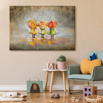 Handmade canvas art - Colorful painting "Summer Rain"