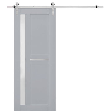 Barn Door 30 x 80, Veregio 7288 Grey & Frosted Glass, Silver 6.6' Rail