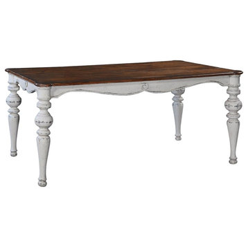 Dining Table Portico Old World Antiqued White Wood Rustic Pecan