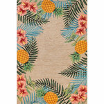Liora Manne - Ravella Tropical Indoor/Outdoor Rug Neutral 5'x7'6" - This hand-hooked area rug features a lush border filled with palm leaves, hibiscus flowers and pineapples and create a small oasis. This tropical design will effortlessly compliment any indoor or outdoor space. Made in China from a polyester acrylic blend, the Ravella Collection is hand tufted to create vibrant multi-toned detailed designs with tight textural loops and a high quality finish. The material is flatwoven, weather resistant and treated for added fade resistance, making this area rug perfect for indoor or outdoor placement. This soft, durable area rug is ideal for your patio, sunroom or those high traffic areas such as your kitchen, living room, entryway or dining room. Intricately shaded yarns bring to life the nature inspired designs of this collection that will beautifully accent your home. Limiting exposure to rain, moisture and direct sun will prolong rug life.