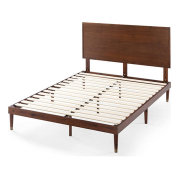 Full Platform Bed, Retro Design With Acacia Wood Construction & Panel Headboard