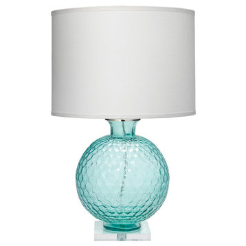 Soft Aqua Blue Honeycomb Art Glass Table Lamp Sphere Texture Teal Turquoise Ball