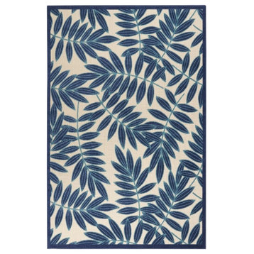 Nourison Aloha 7' x 10' Navy Blue and White Fabric Tropical Area Rug (7' x 10')