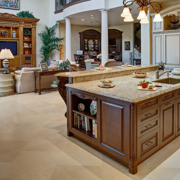 Florida Residence Mahogany Kitchen Island and Glazed Cabinetry