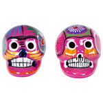 Knox & Harrison - Small Multicolor Day of the Dead Skulls, 2 Piece Set, Pink - While these skulls began with a November tradition that originated in Mexico, the Day of the Dead skulls are creating decorative celebrations all year long. Perfect gift for those that like unique painted skulls with eye catching colorful details. Set of two. Dimensions of each skull: 4 in.L x 3 in. W x 3 in. H