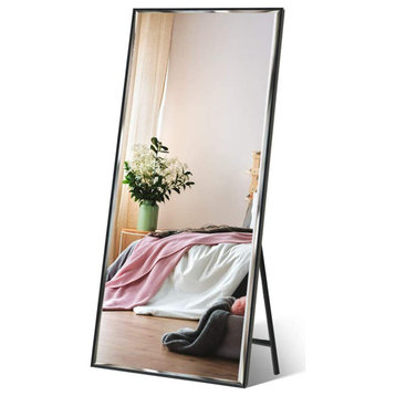 Wall Mounted Mirror, Vertical Black Frame, Black