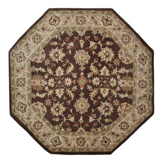 Hand Tufted Wool Area Rug Oriental Brown Beige, [Octagon] 8'x8 ...