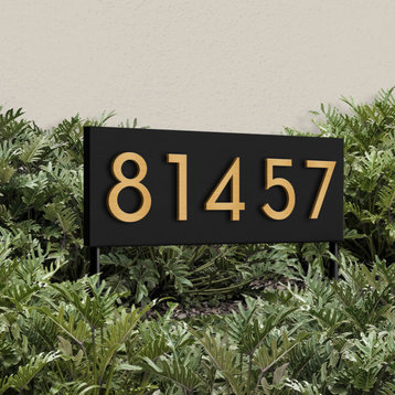 Hi Neighbor House Number Yard Sign, Address Sign, Black, Brass Font