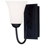 Livex Lighting - Livex Lighting 6481-04 Ridgedale - 1 Light Wall Sconce in Ridgedale Style - 5.5 - Bring a simple, yet eye-catching style into your hRidgedale 1 Light Wa Black Satin Opal WhiUL: Suitable for damp locations Energy Star Qualified: n/a ADA Certified: n/a  *Number of Lights: 1-*Wattage:100w Medium Base bulb(s) *Bulb Included:No *Bulb Type:Medium Base *Finish Type:Black