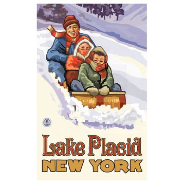 Paul A. Lanquist Lake Placid New York Family Sledding Art Print, 30"x45"