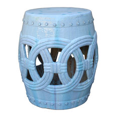 Chinese White Coin Pattern Round Clay Ceramic Garden Stool
