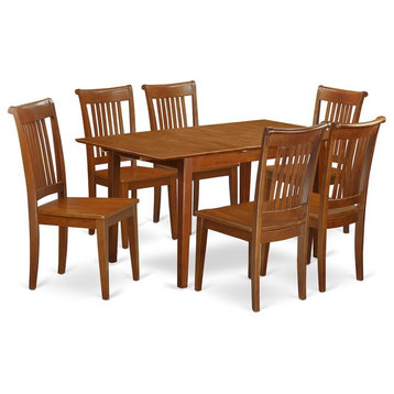 7-Piece Set Rectangular Kitchen Table Having 12" Leaf and 6 Wood Dinette Chairs