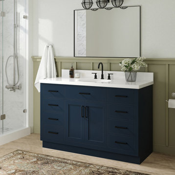Ariel Hepburn 55" Oval Sink Bath Vanity, Midnight Blue, 1.5" White Quartz