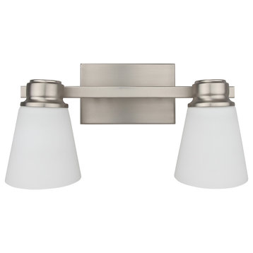 Jordan 2-Light Vanity Light, Satin Nickel With Frosted White Glass Shades