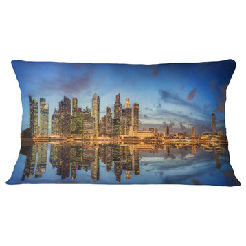 Singapore Skyline and View of Marina Bay Cityscape Throw Pillow, 12"x20"